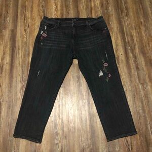 Lucky Brand Black Boyfriend Jeans with Floral Embroidery